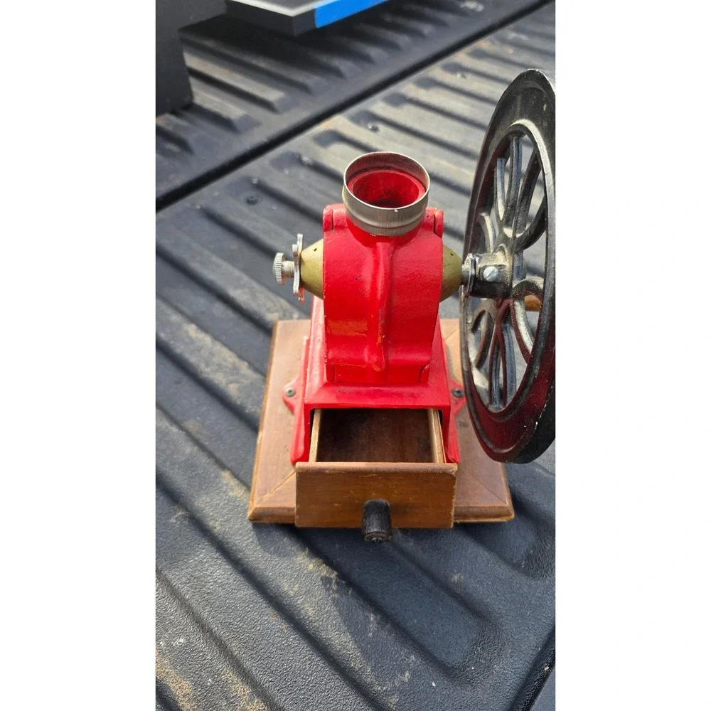 Vintage Maple Mounted Elma  Big Wheel Coffee Mill Grinder w/Cast Iron Wheel Work